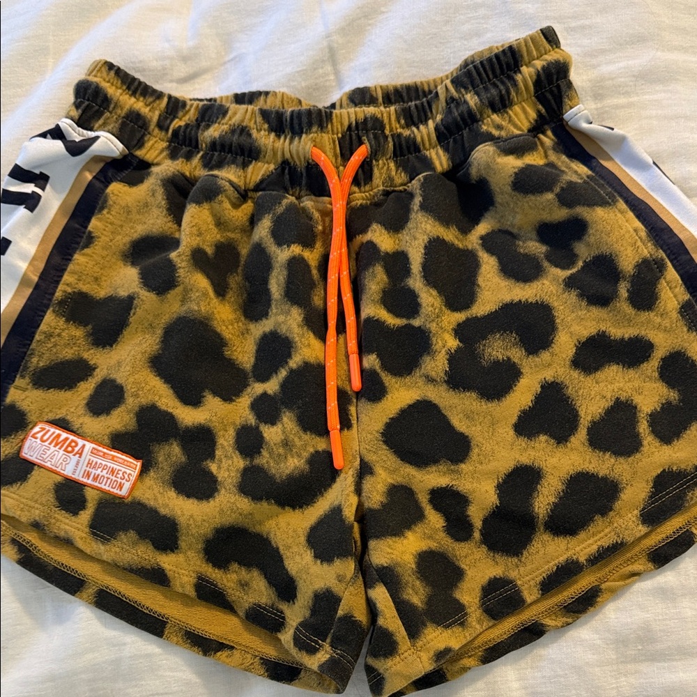 Zumba Fitness Black and Tan Leopard Print Shorts